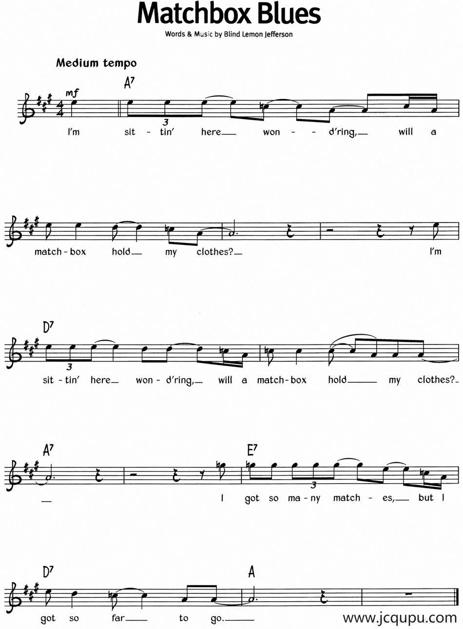 蓝调音乐：Matchbox Blues简谱