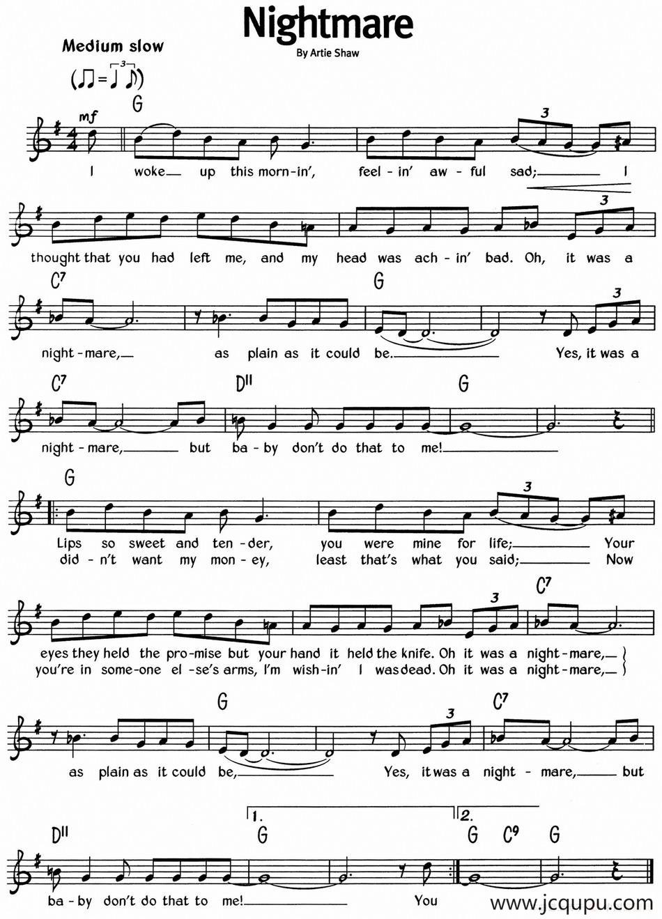 蓝调音乐：Nightmare简谱