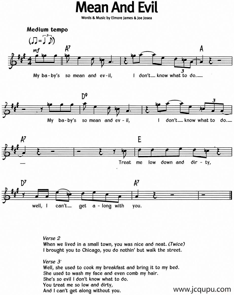 蓝调音乐：Mean And Evil简谱