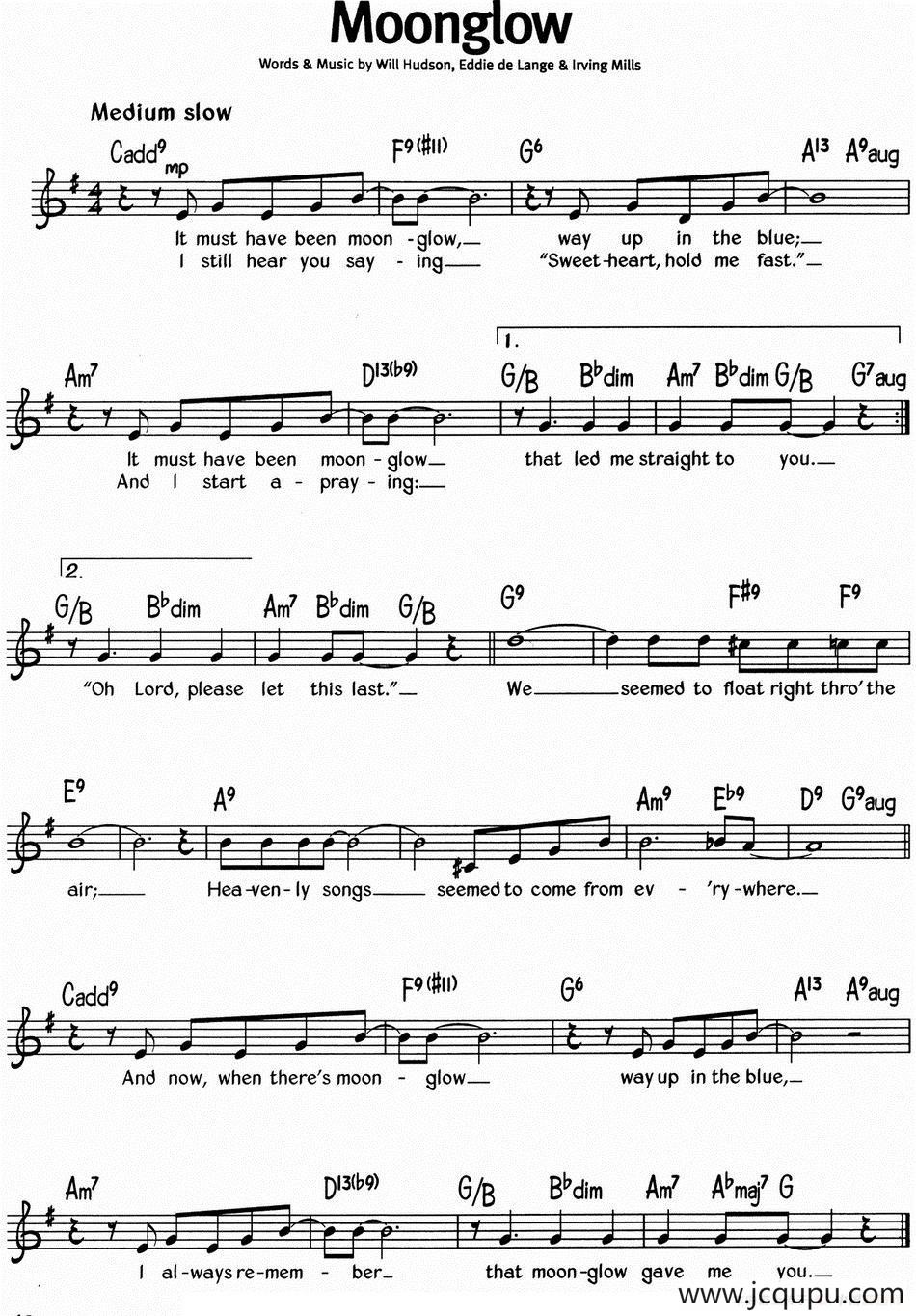 蓝调音乐：Moonglow简谱