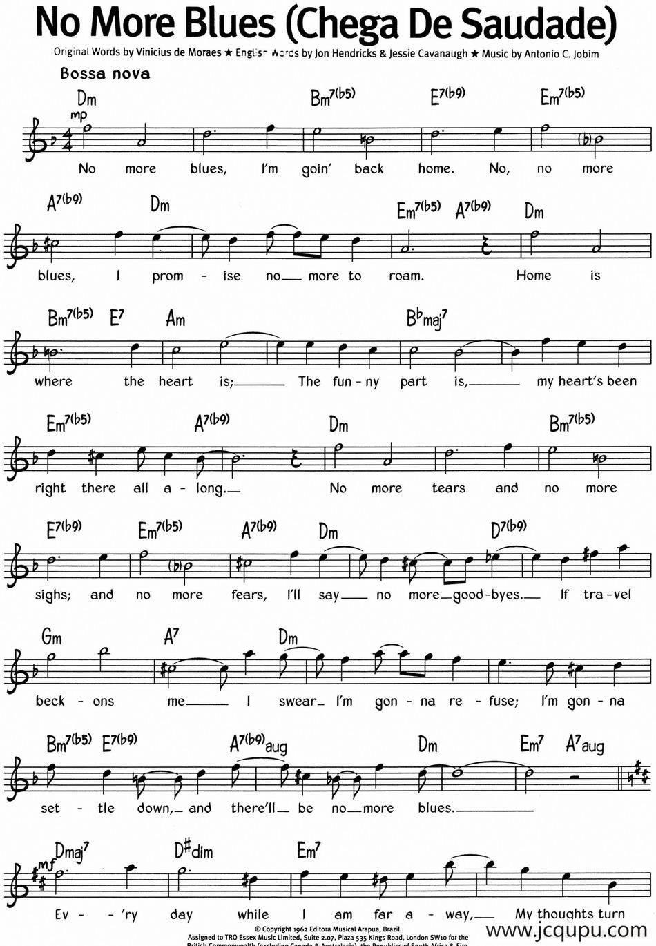 蓝调音乐：No More Blues（Chega De Saudade）简谱