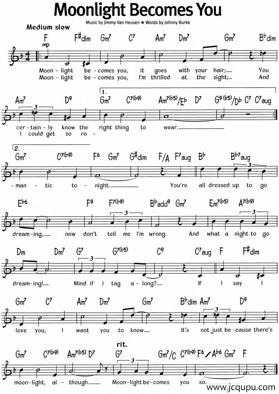 蓝调音乐：Moonlight Becomes You简谱