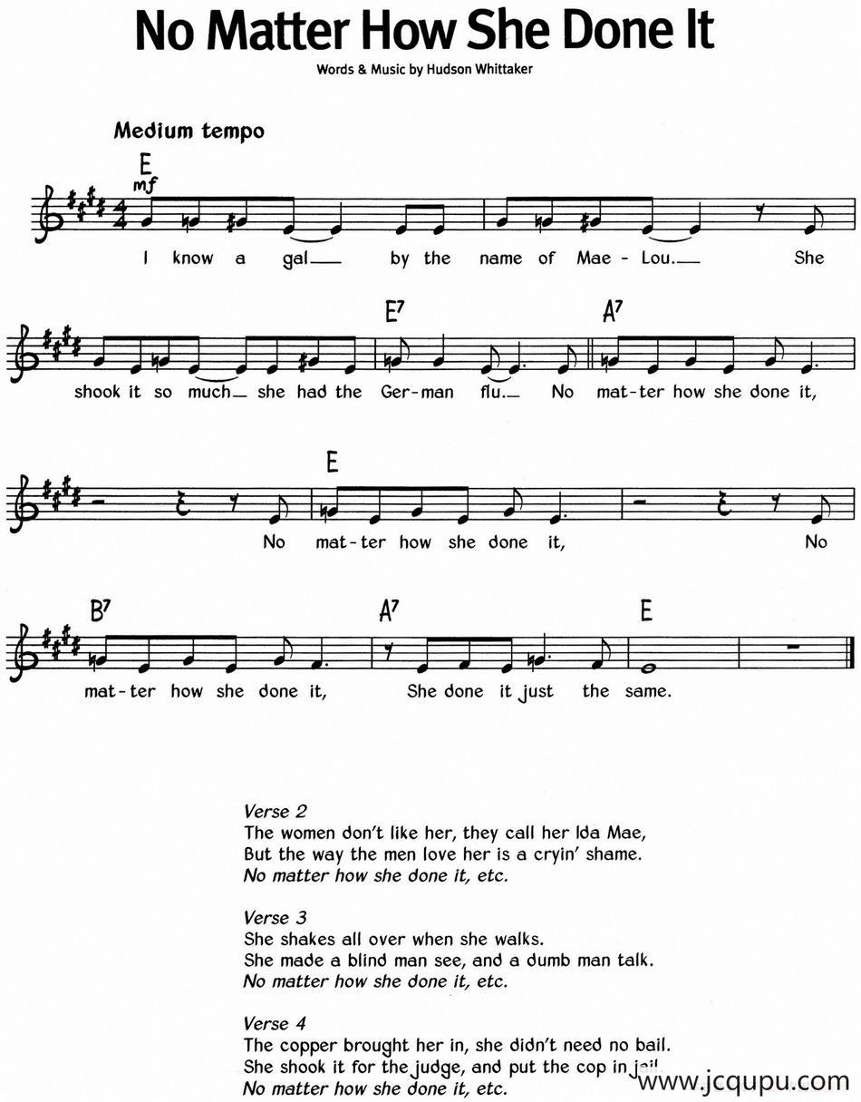 蓝调音乐：No Matter How She Done It简谱