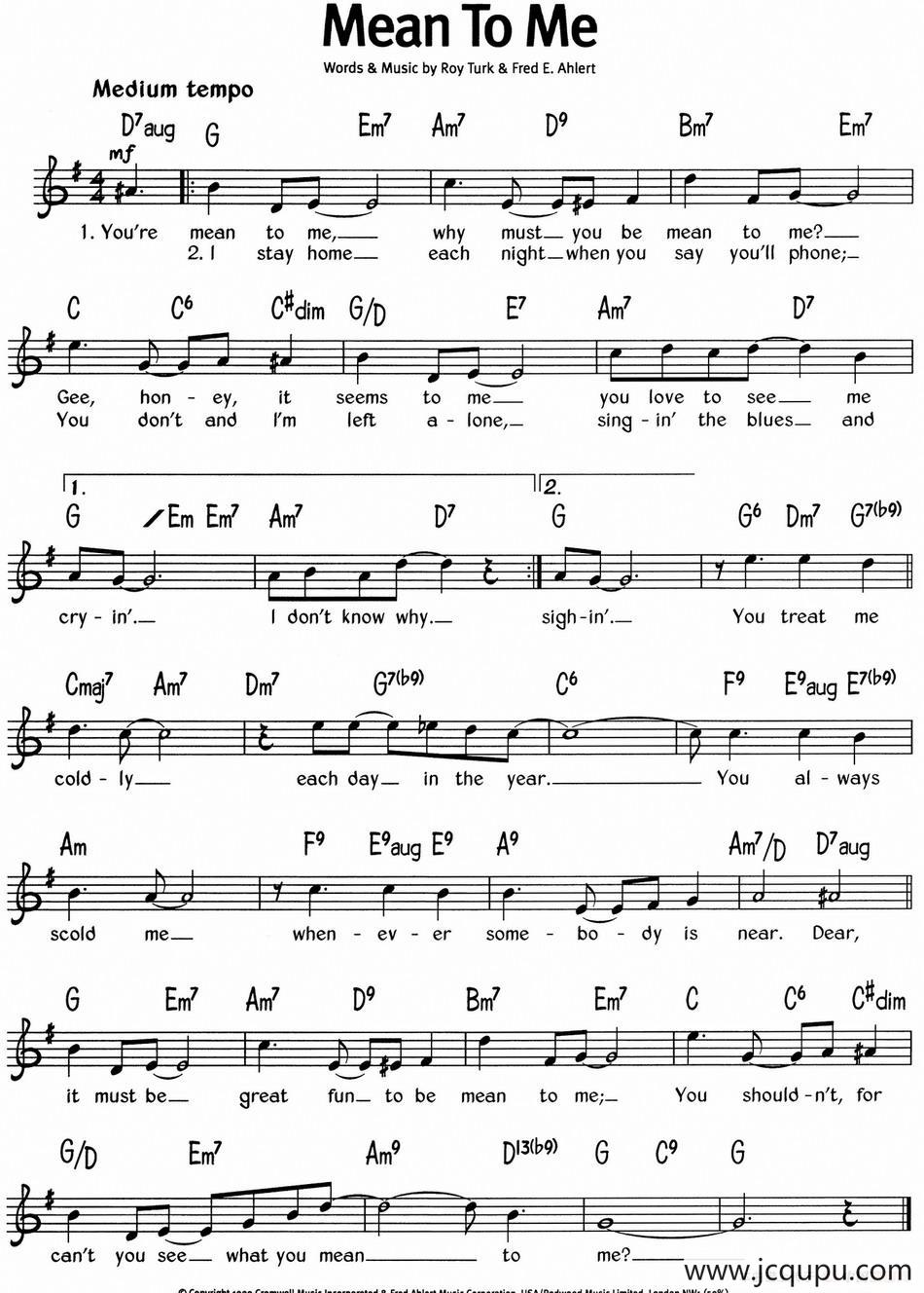 蓝调音乐：Mean To Me简谱