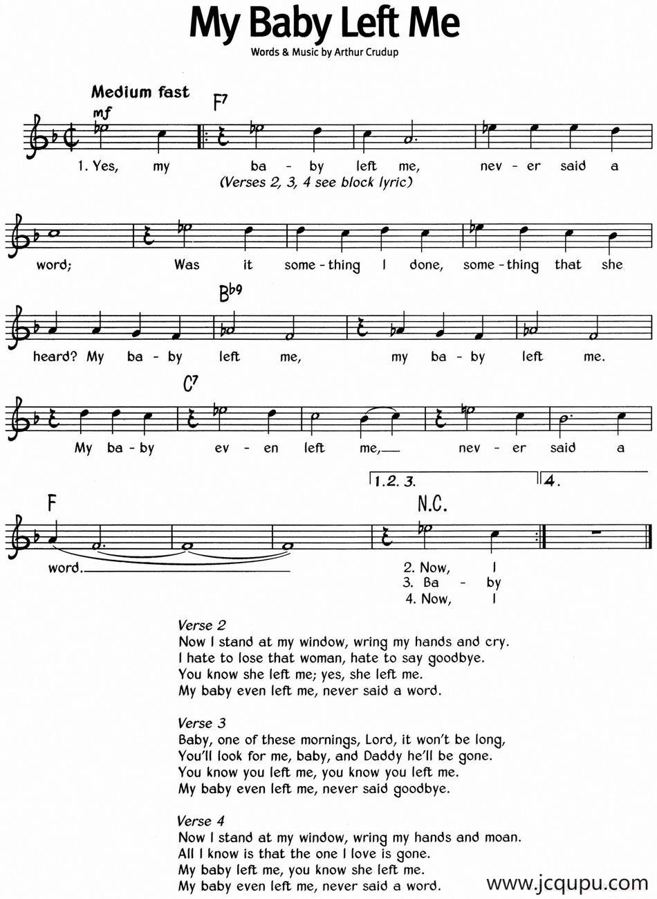 蓝调音乐：My Baby Left Me简谱