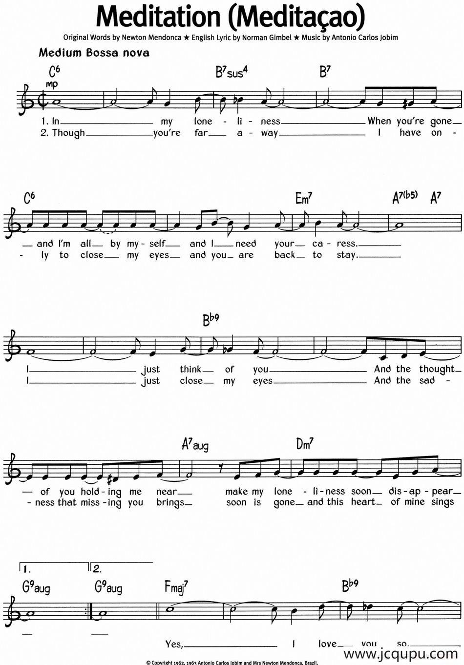 蓝调音乐：Meditation（Meditacao）简谱