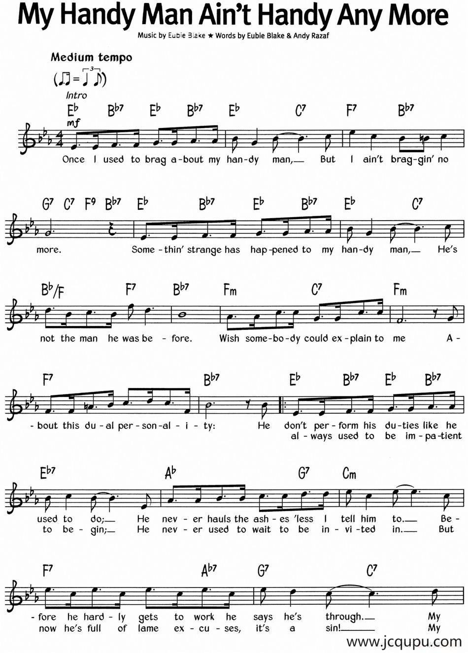 蓝调音乐：My Handy Man Ain't Handy Any More简谱