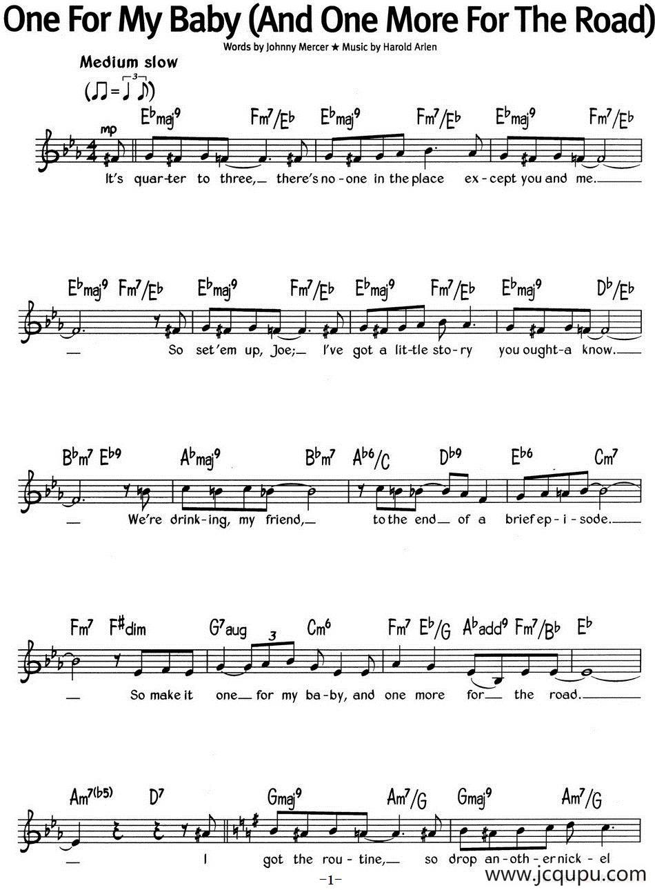 蓝调音乐：One For My Baby（And One More For The Road）简谱