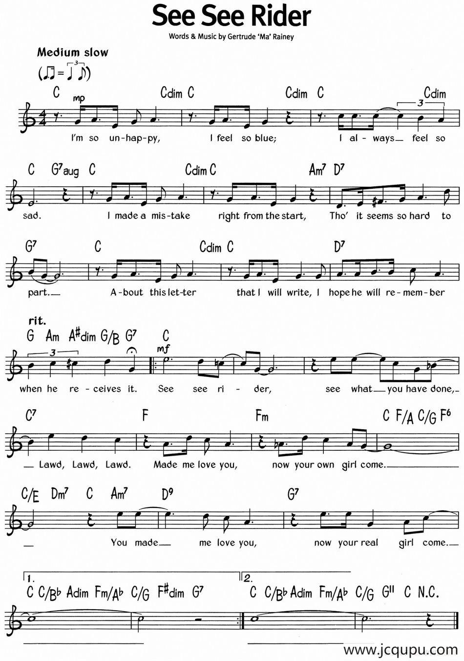 蓝调音乐：See See Rider简谱