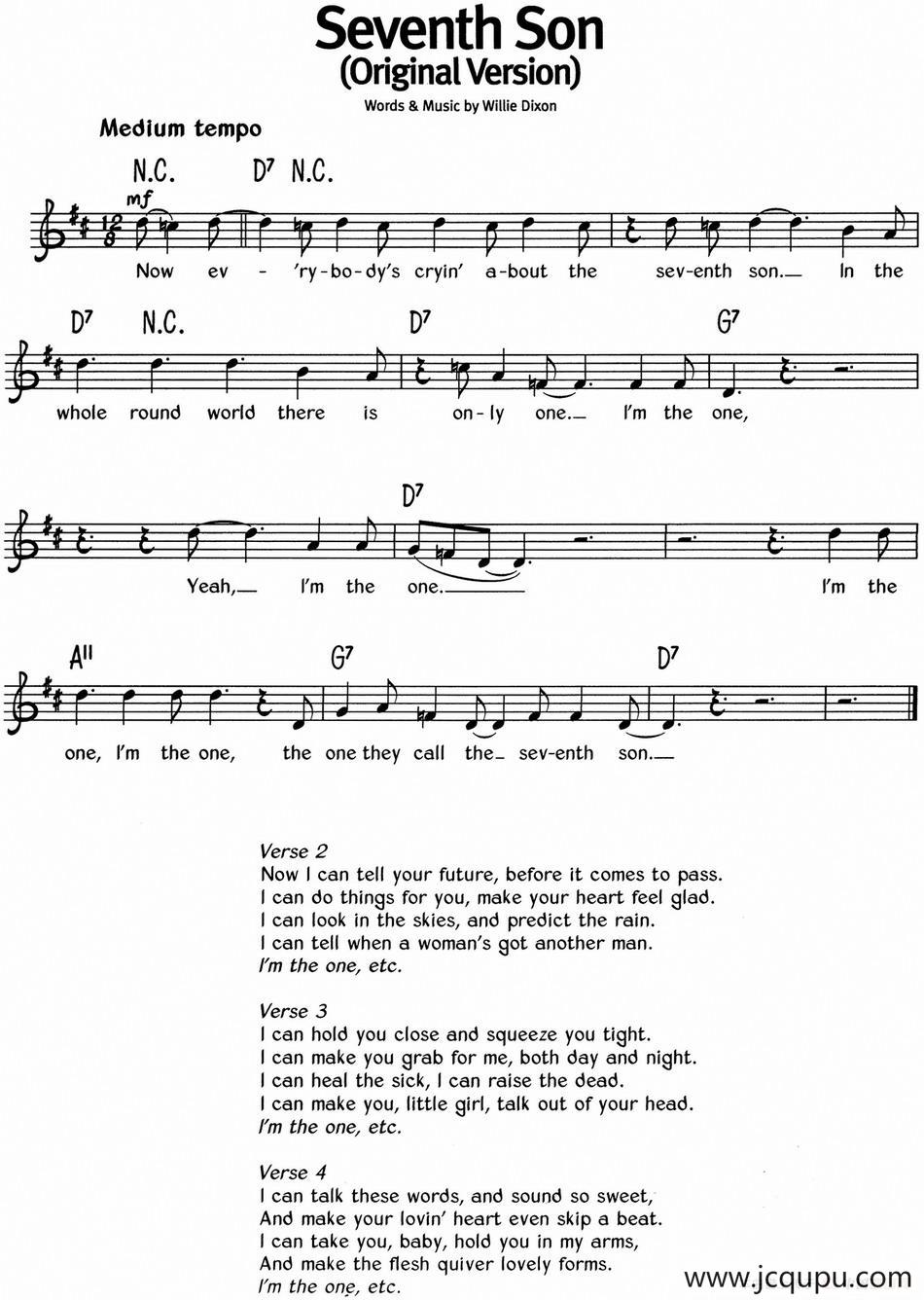 蓝调音乐：Seventh Son简谱