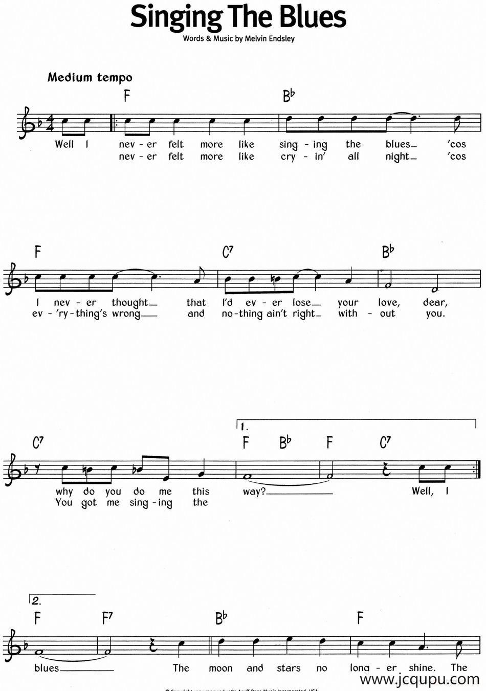 蓝调音乐：Singing The Blues简谱