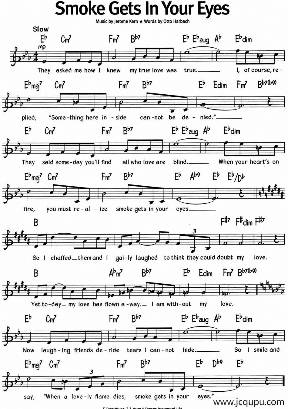 蓝调音乐：Smoke Gets In Your Eyes简谱