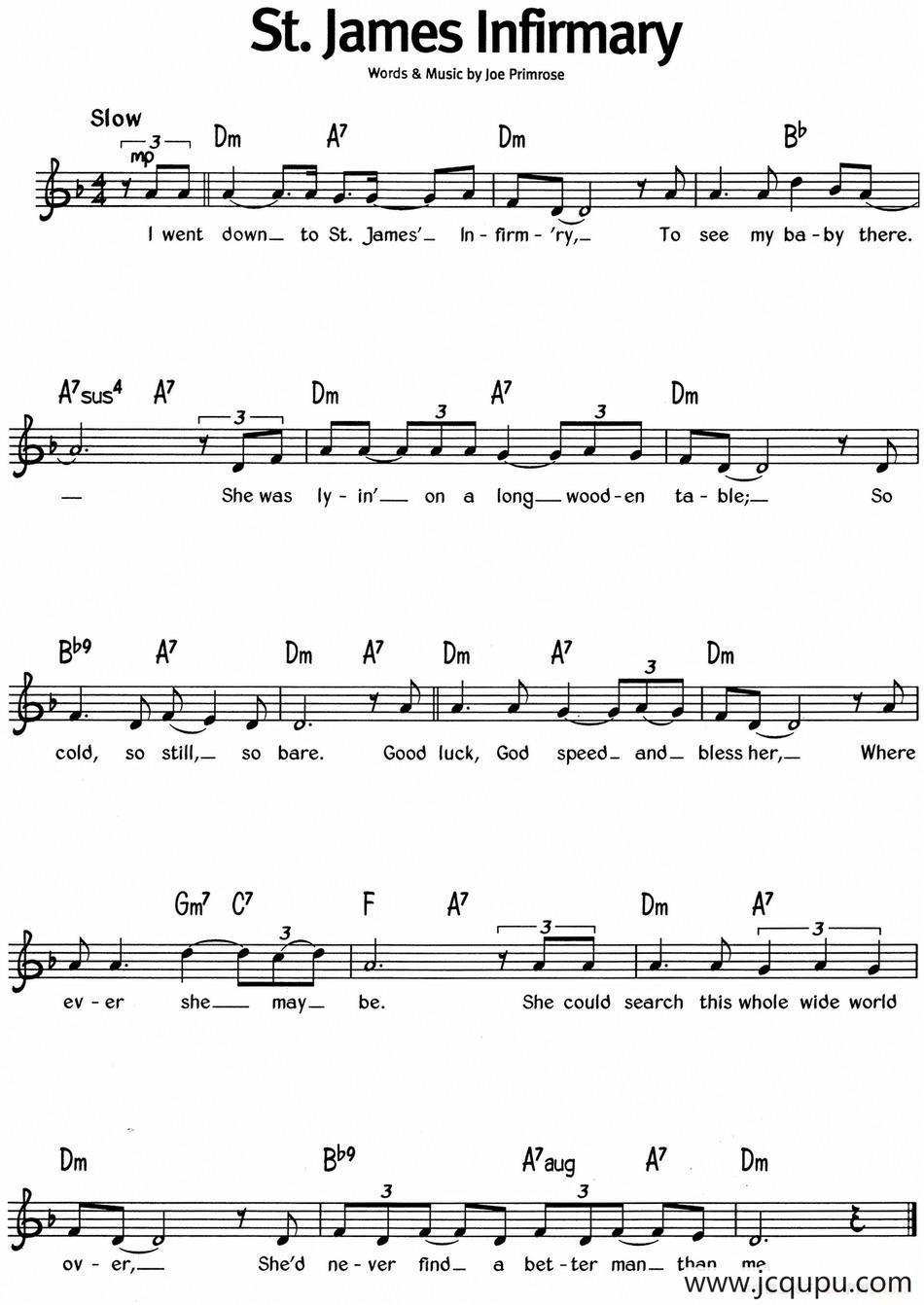 蓝调音乐：St. James Infirmary简谱