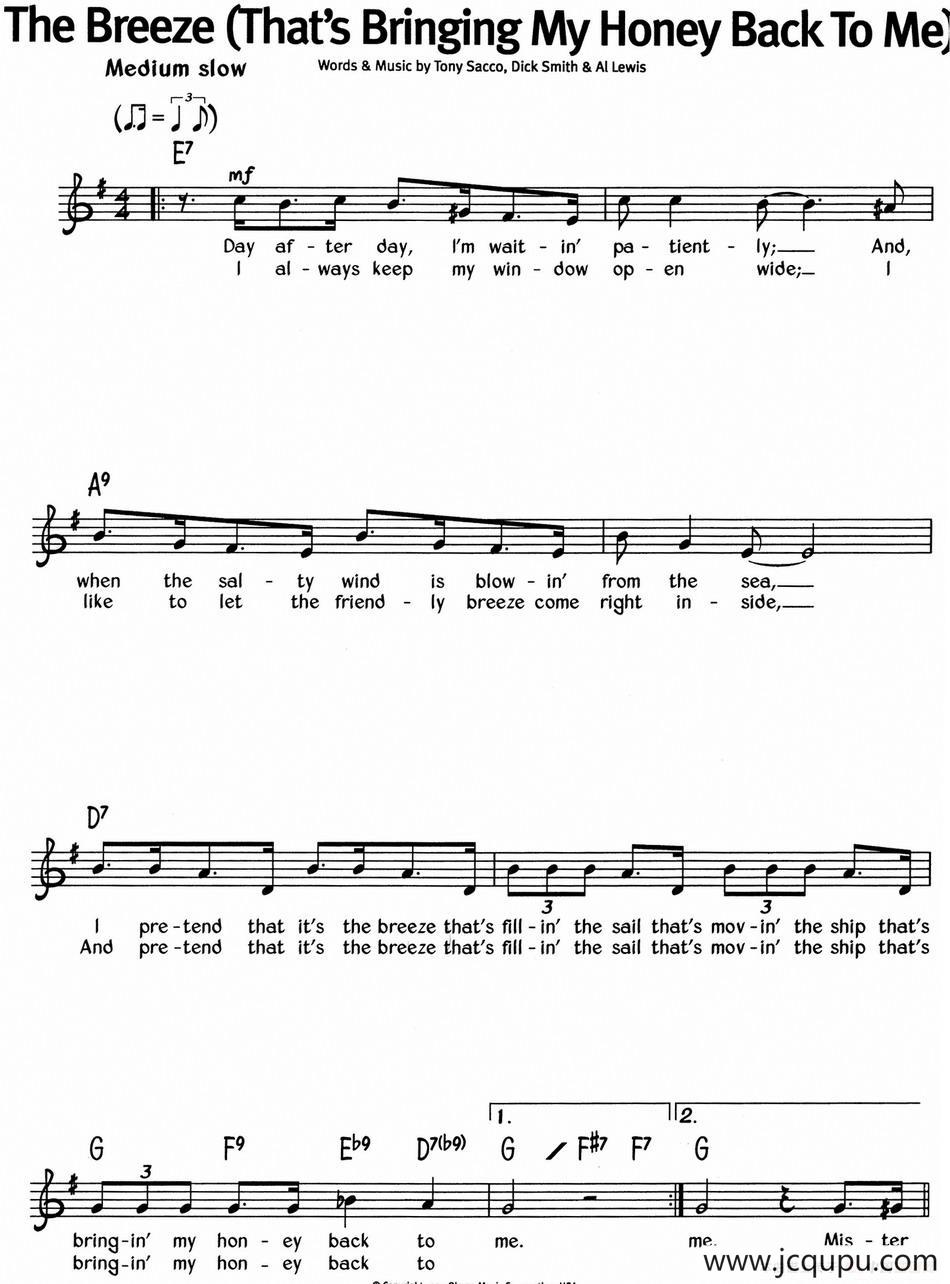 蓝调音乐：The Breeze（That's Bringing My Honey Back To Me）简谱