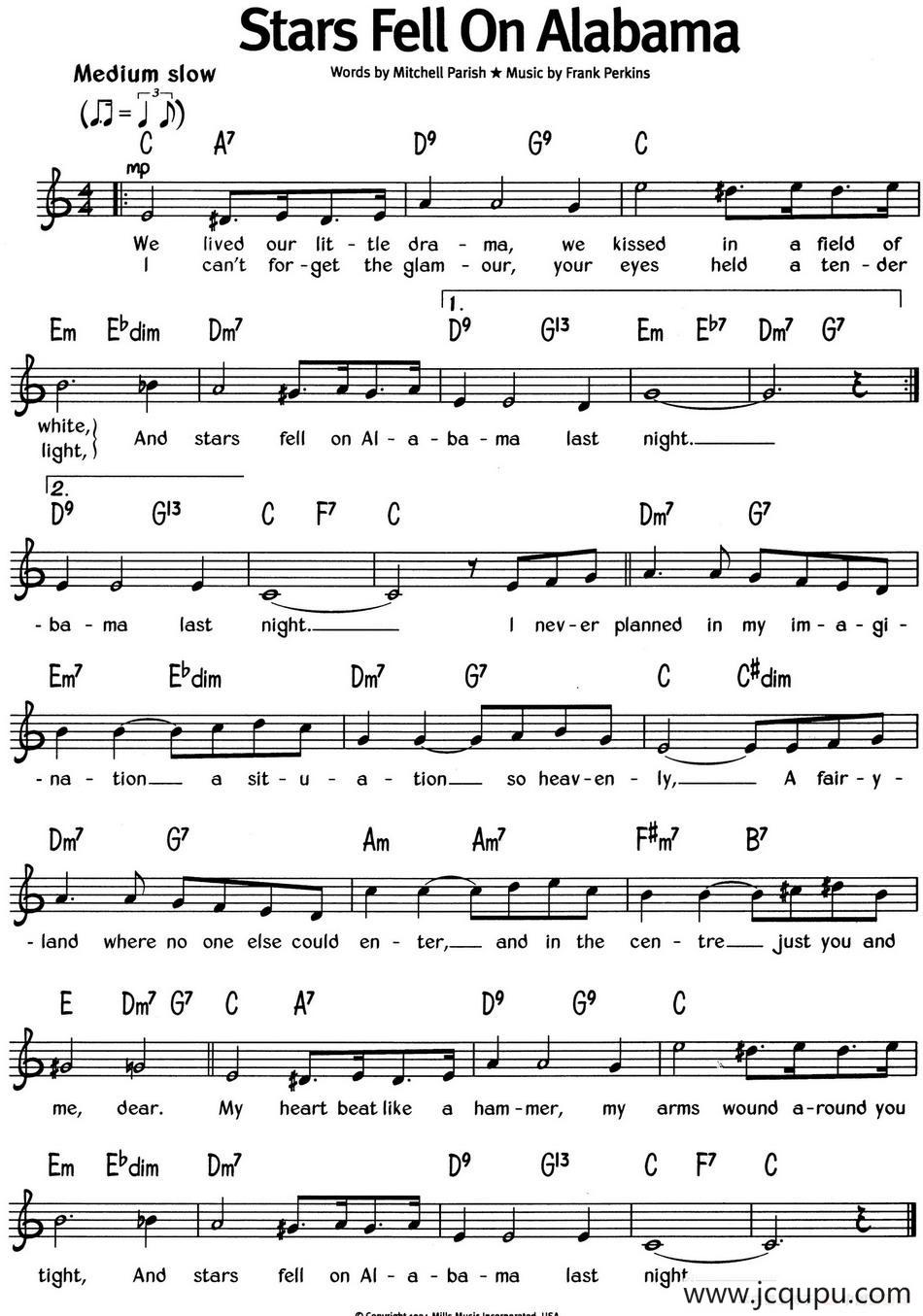 蓝调音乐：Stars Fell On Alabama简谱