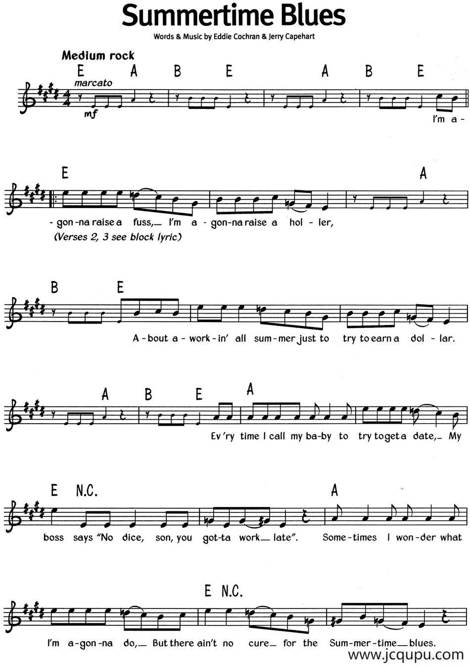 蓝调音乐：Summertime Blues简谱