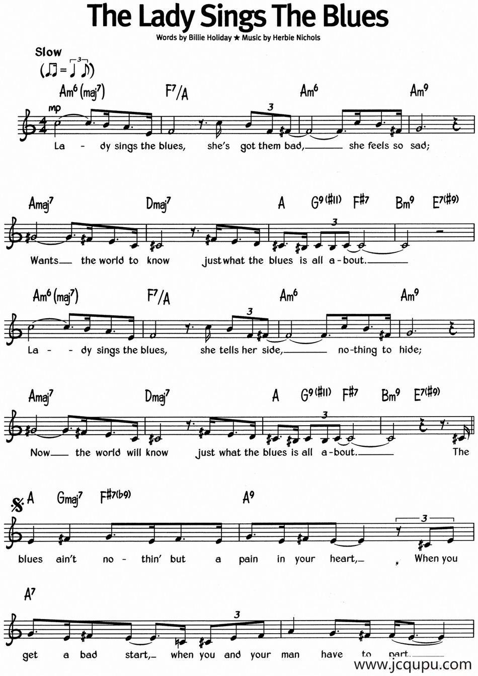 蓝调音乐：The Lady Sings The Blues简谱