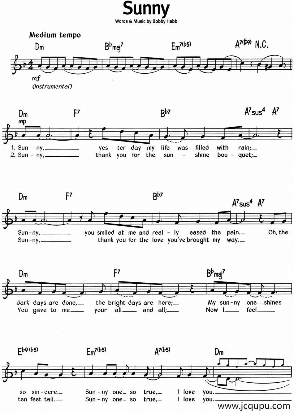 蓝调音乐：Sunny简谱