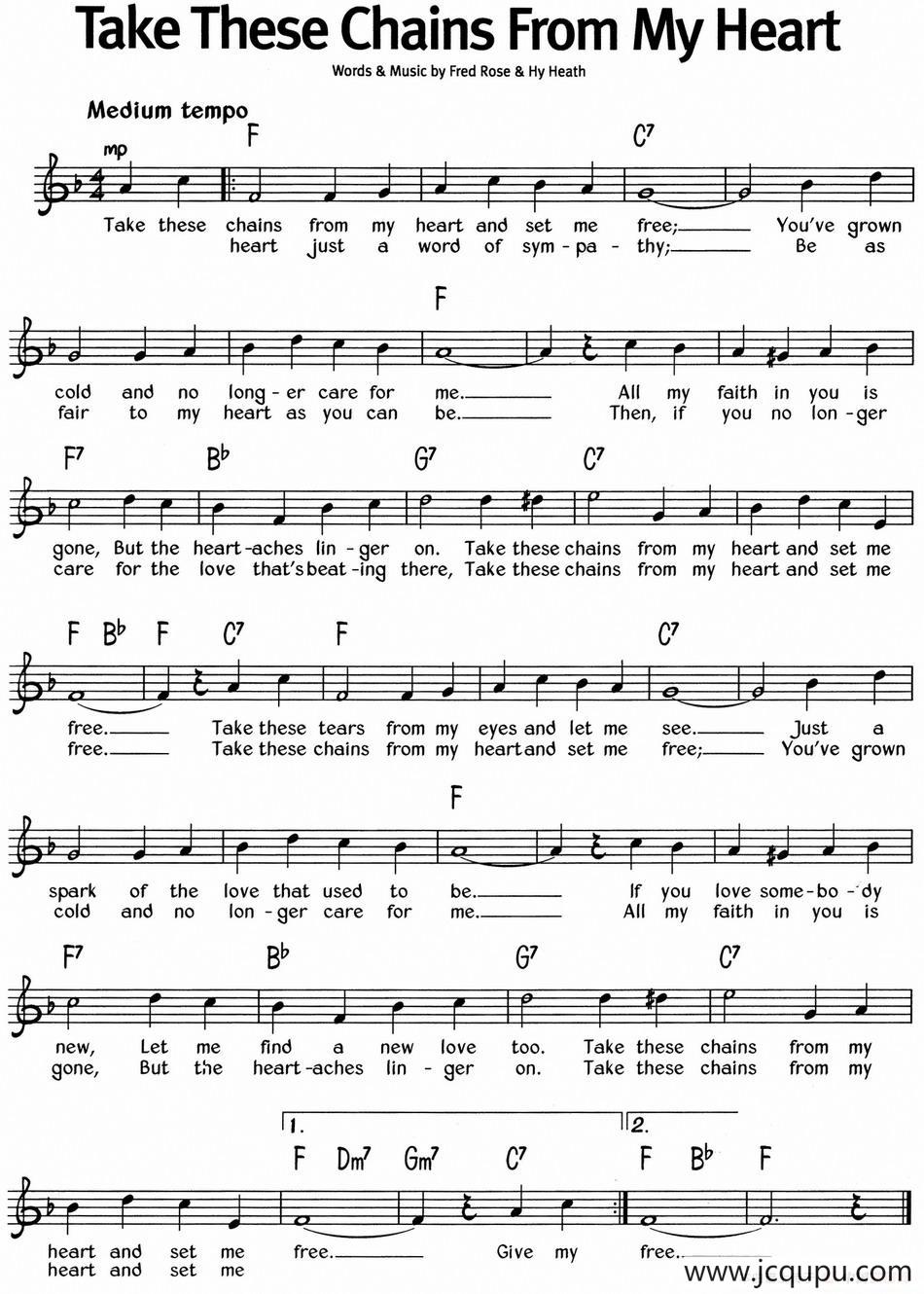 蓝调音乐：Take These Chains From My Heart简谱