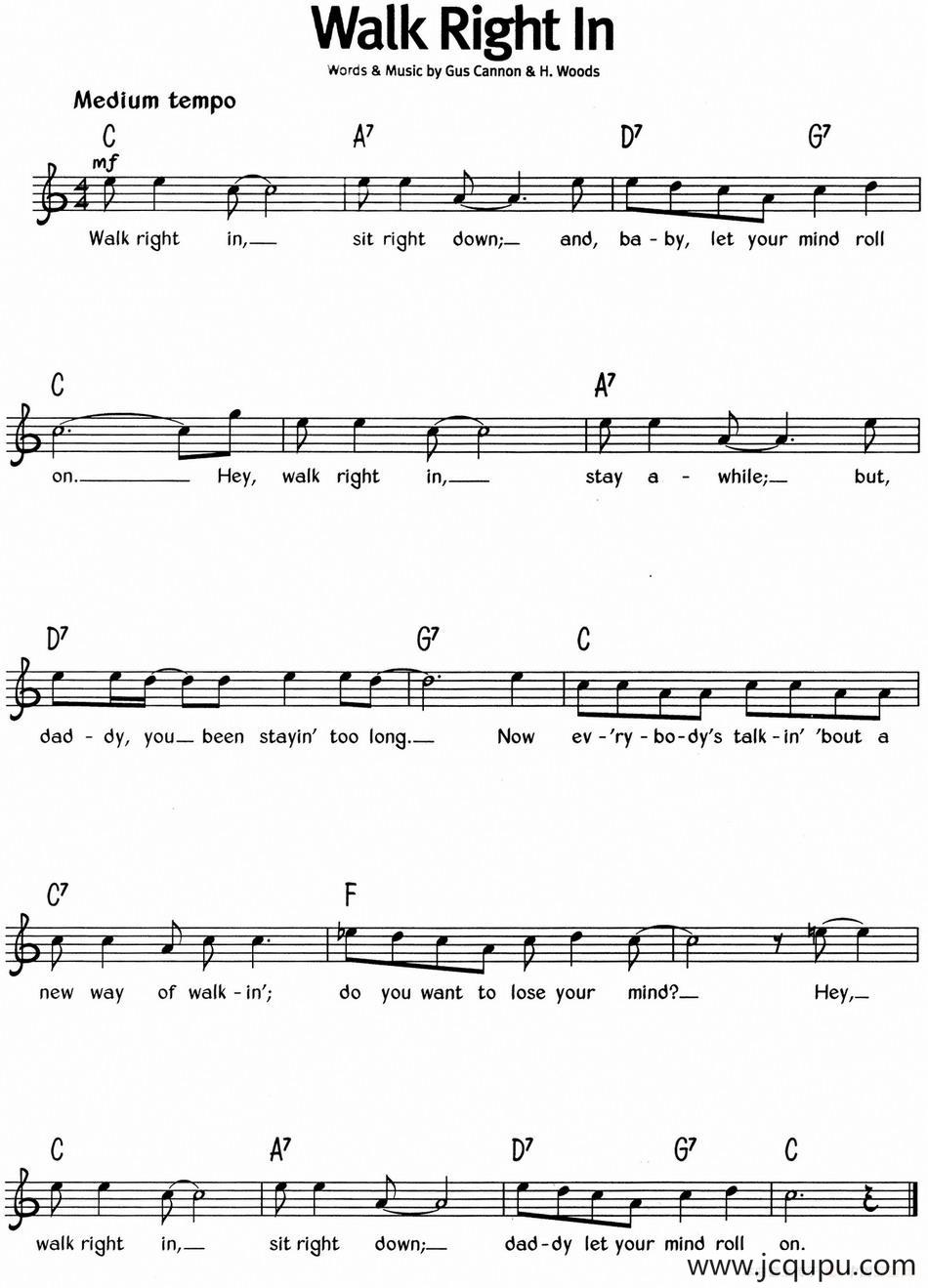 蓝调音乐：Walk Right In简谱