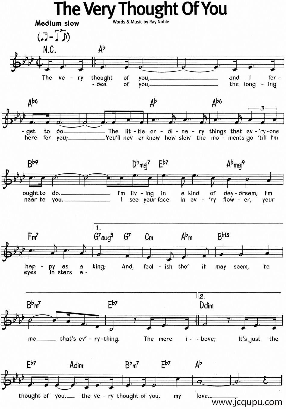 蓝调音乐：The Very Thought Of You简谱