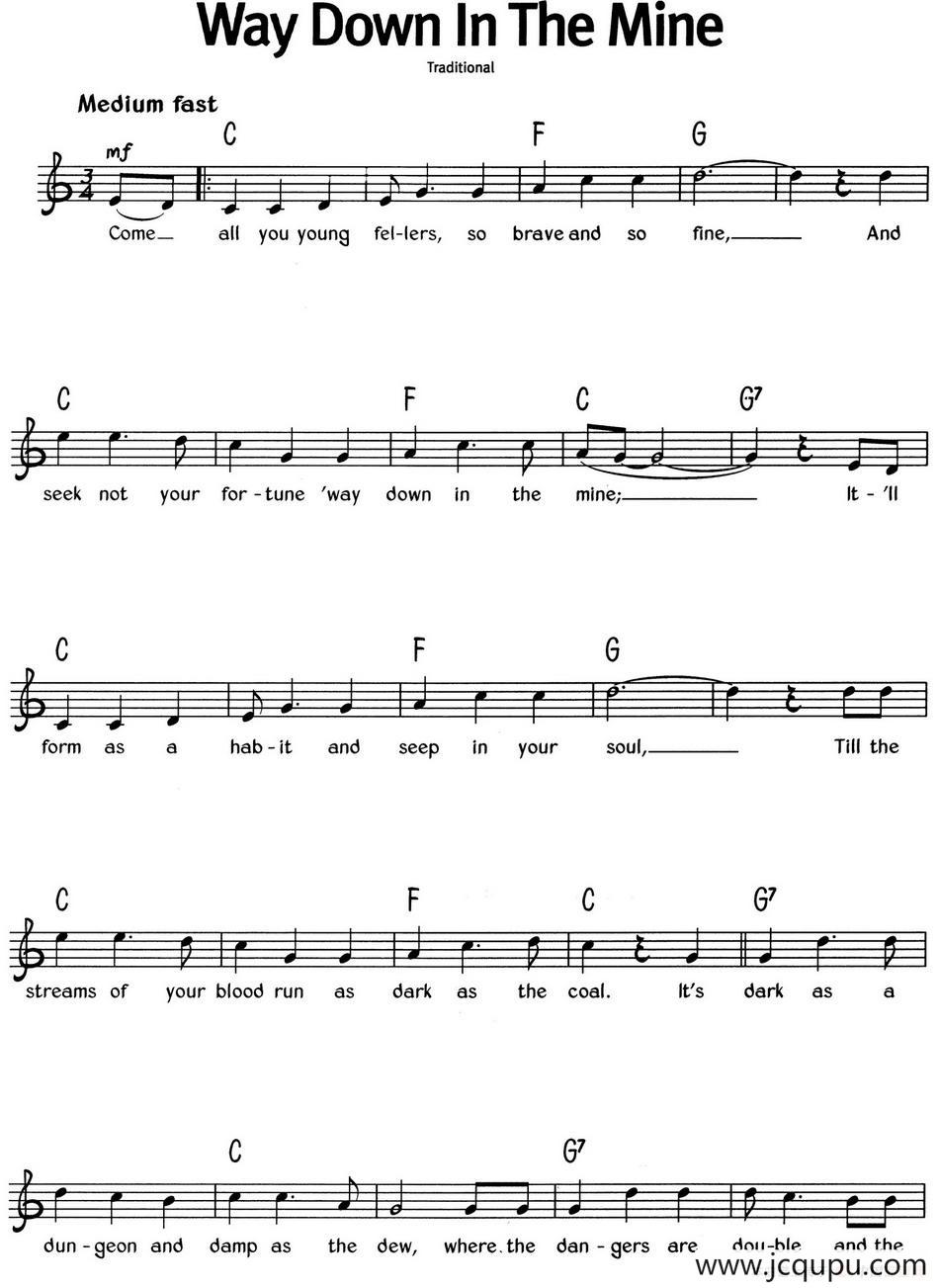 蓝调音乐：Way Down In The Mine简谱