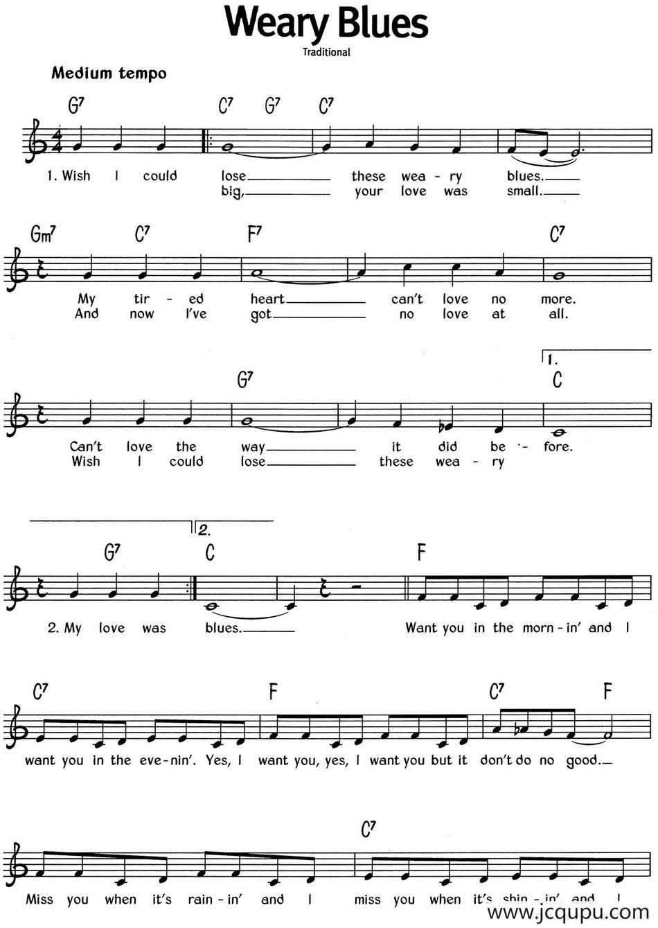 蓝调音乐：Weary Blues简谱