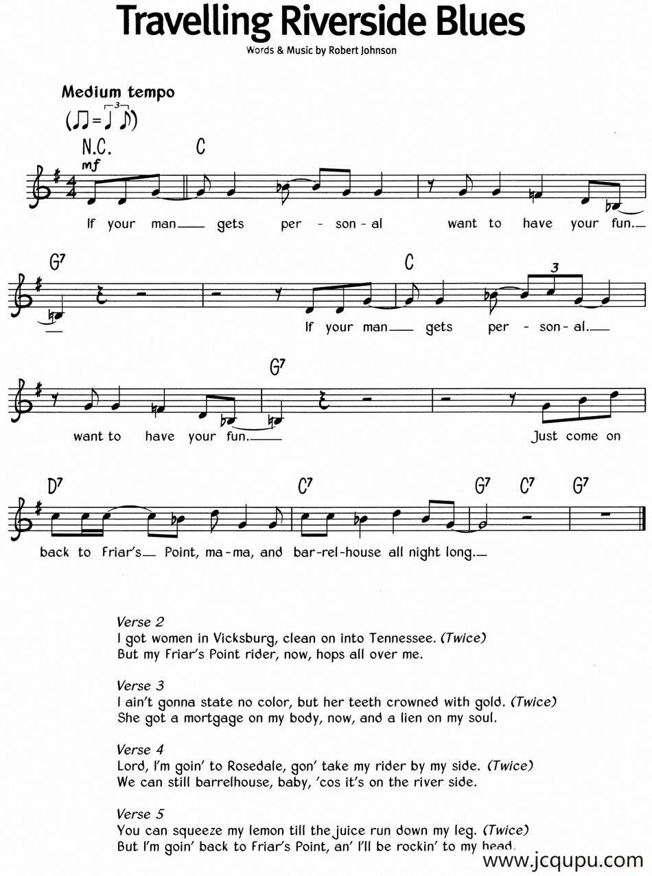 蓝调音乐：Travelling Riverside Blues简谱