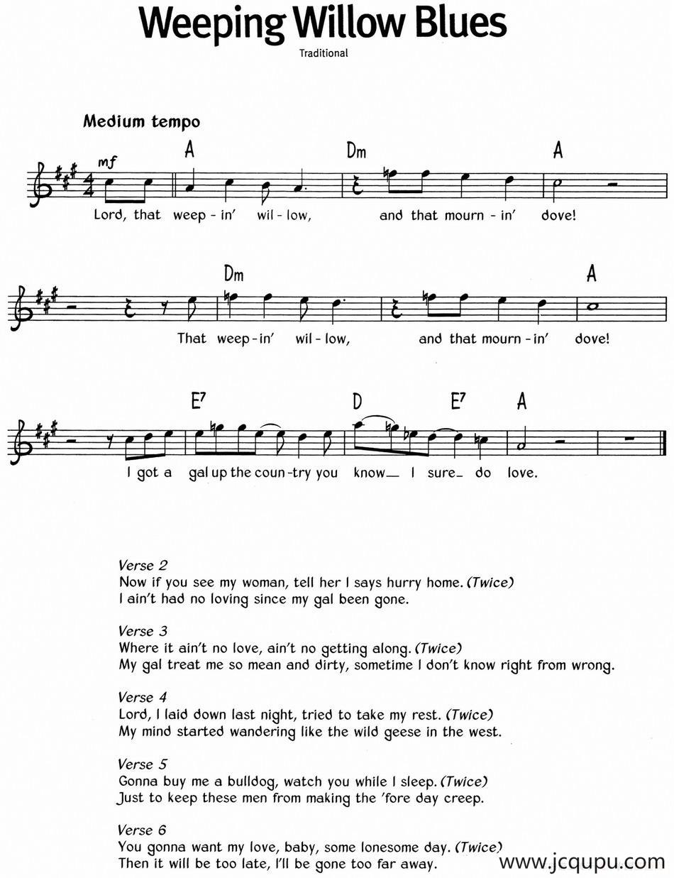 蓝调音乐：Weeping Willow Blues简谱