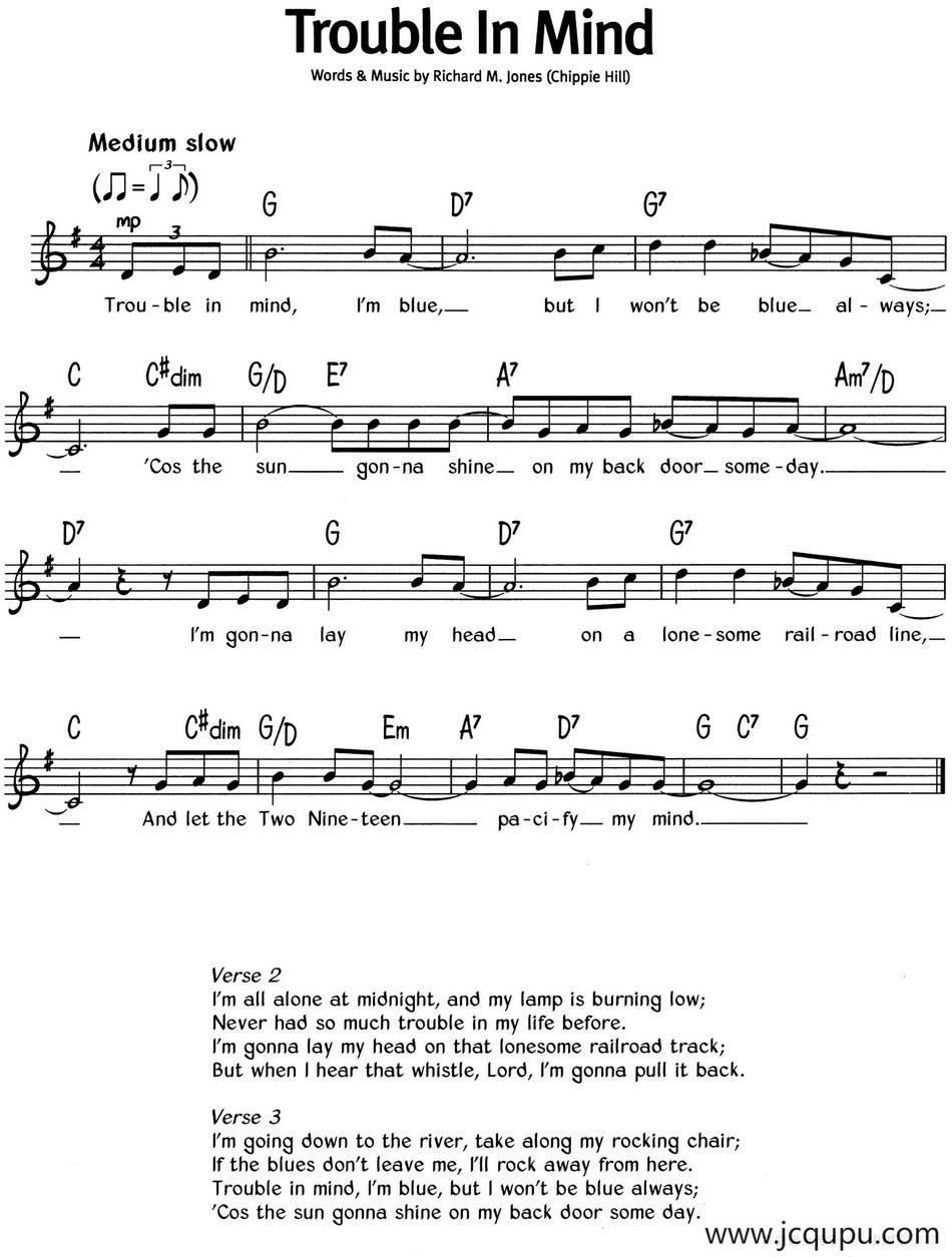 蓝调音乐：Trouble In Mind简谱