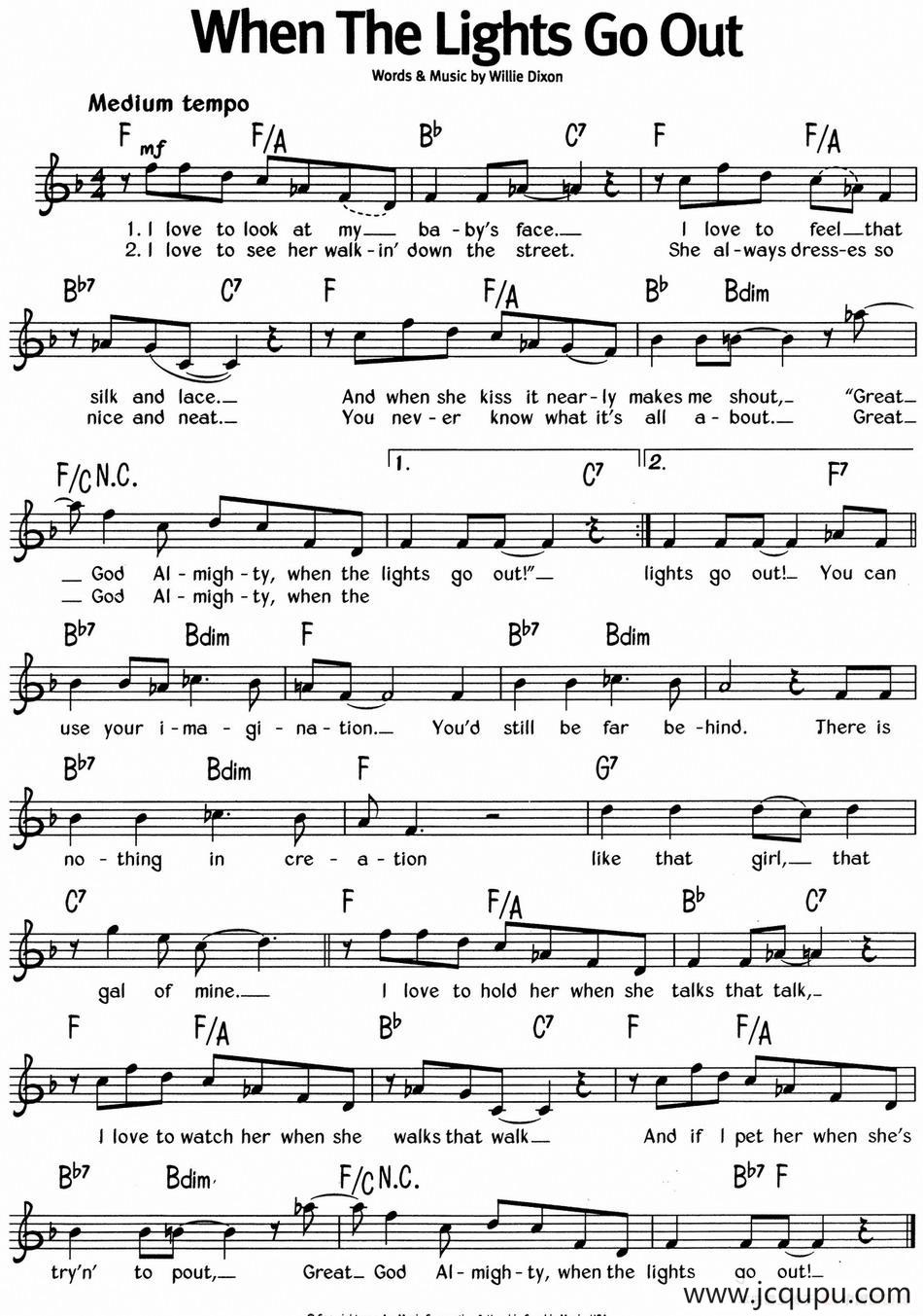 蓝调音乐：When The Lights Go Out简谱