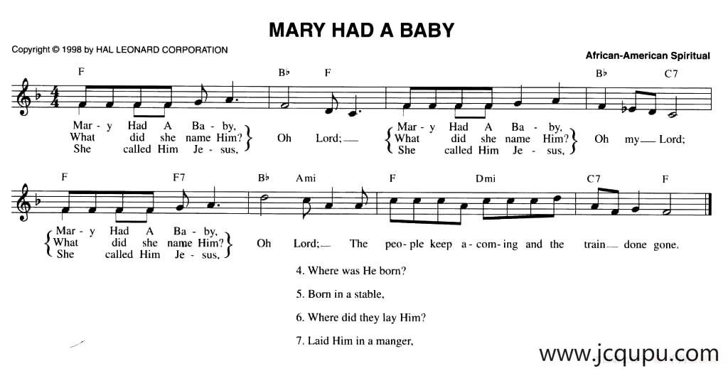 MARY HAD BABY简谱