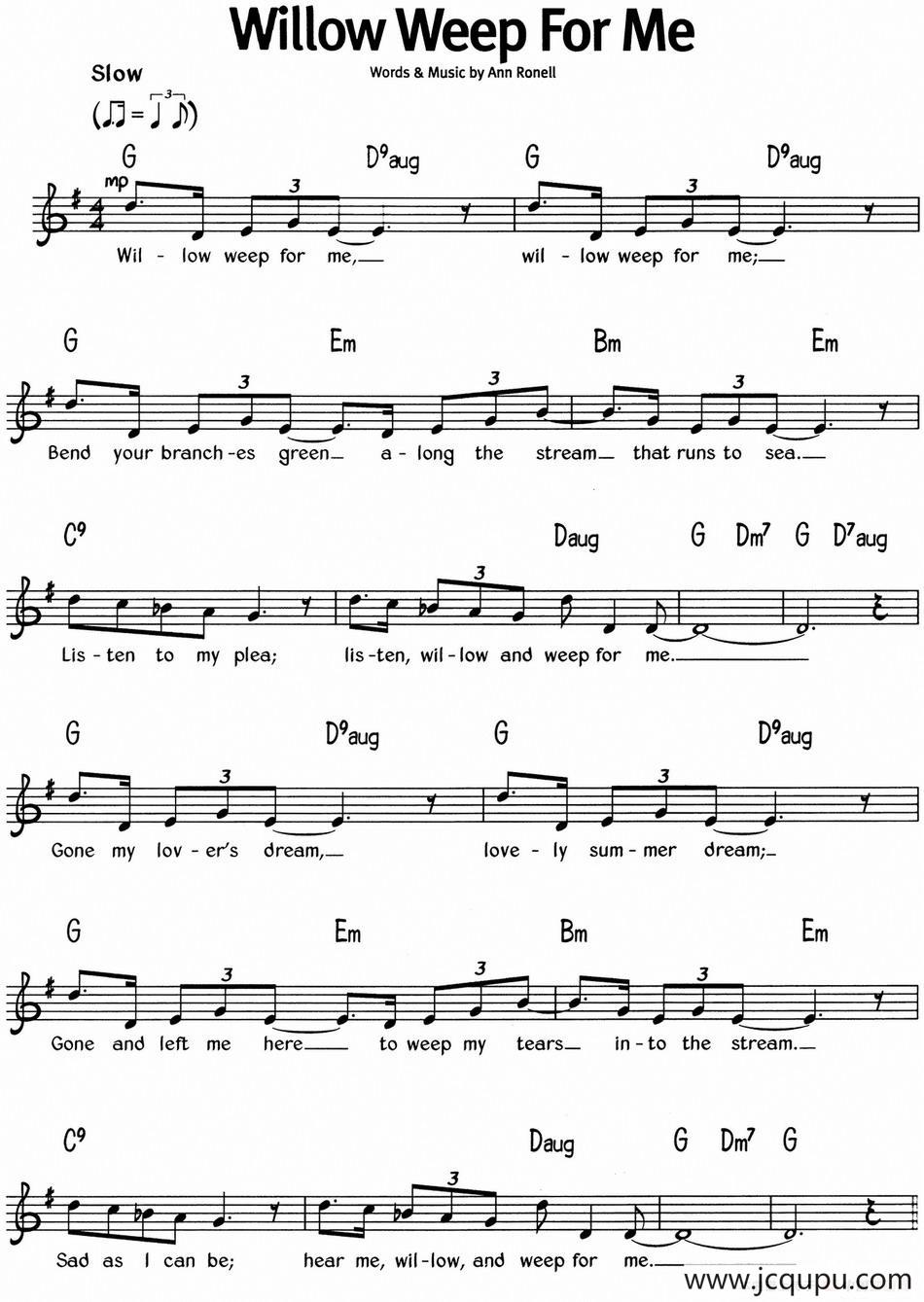 蓝调音乐：Willow Weep For Me简谱
