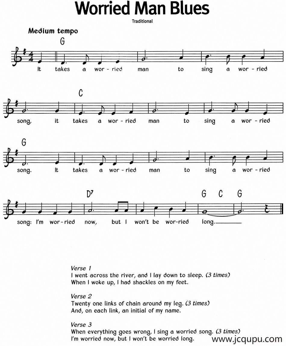 蓝调音乐：Worried Man Blues简谱