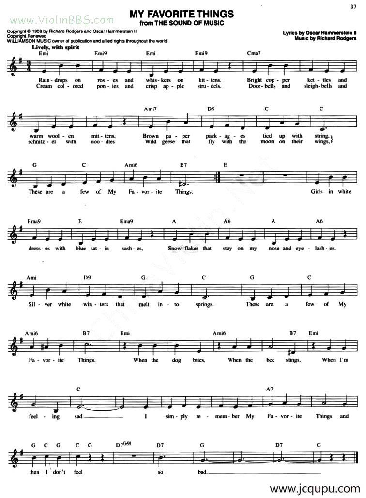 MY FAVORITE THINGS from THE SOUND OF MUSIC简谱