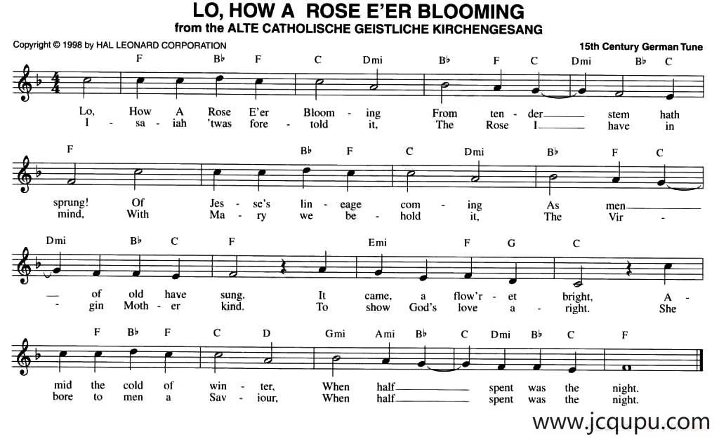 LO,HOW A ROSE E'ER BLOOMING简谱
