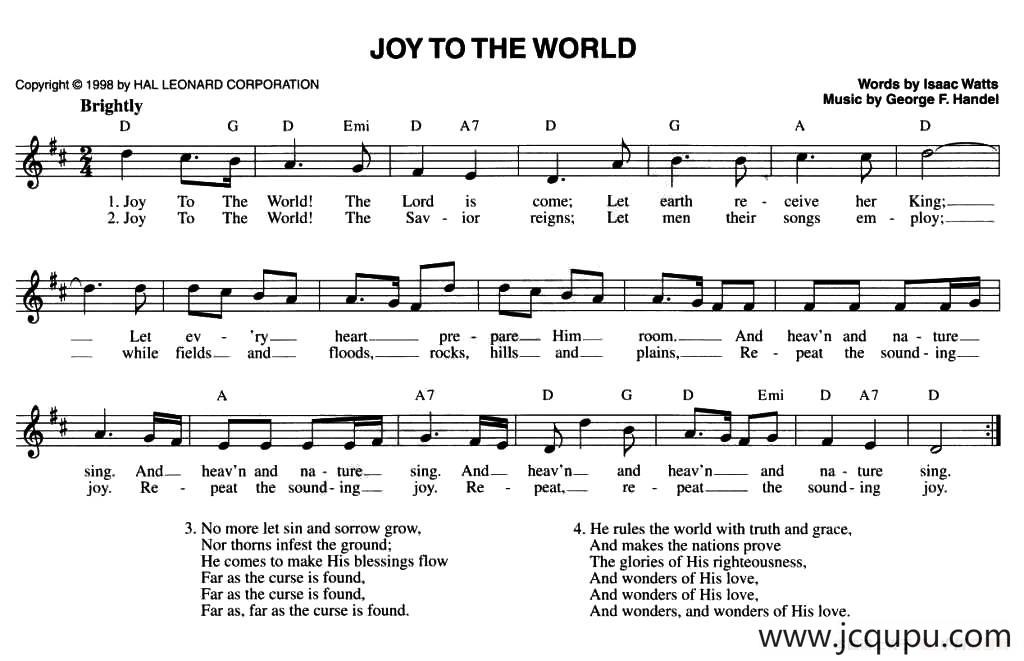 JOY TO THE WORLD简谱