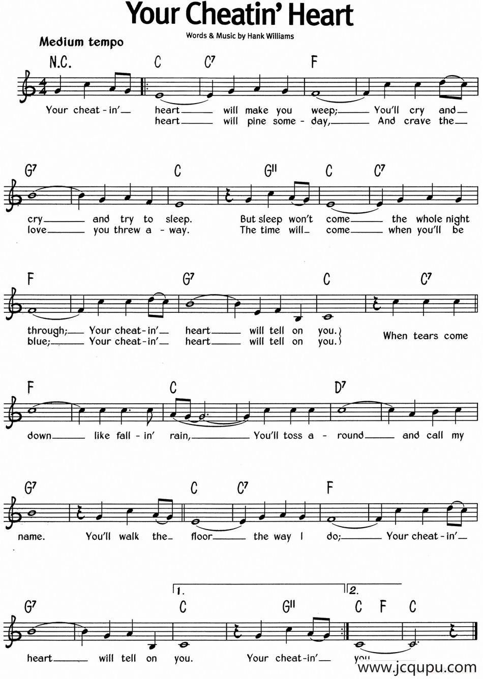 蓝调音乐：Your Cheatin' Heart简谱