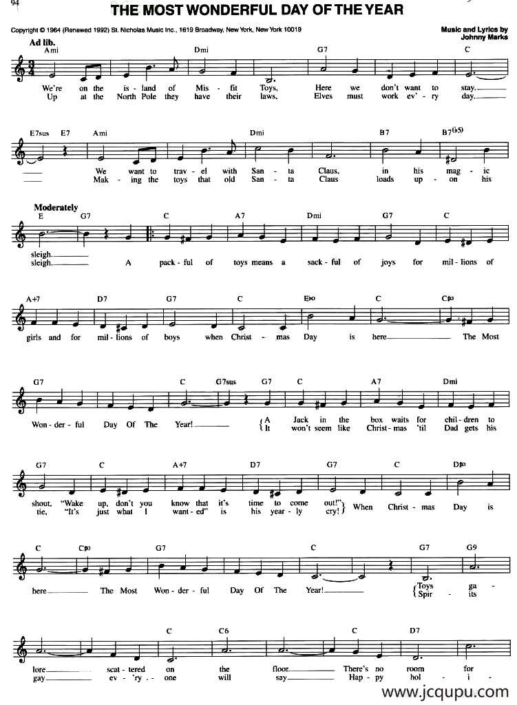 THE MOST WONDERFUL DAY OF THE YEAR简谱