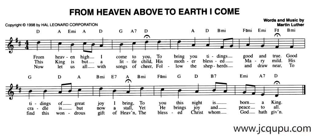 FROM HEAVEN ABOVE TO EARTH I COME简谱
