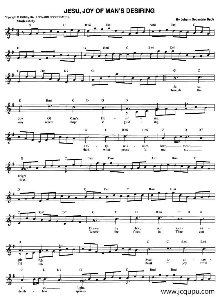 JESU,JOY OF MAN'S DESIRING简谱