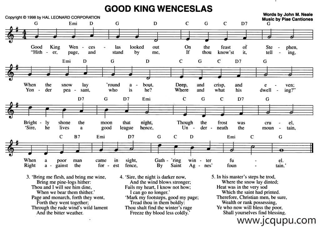 GOOD KING WENCESLAS简谱