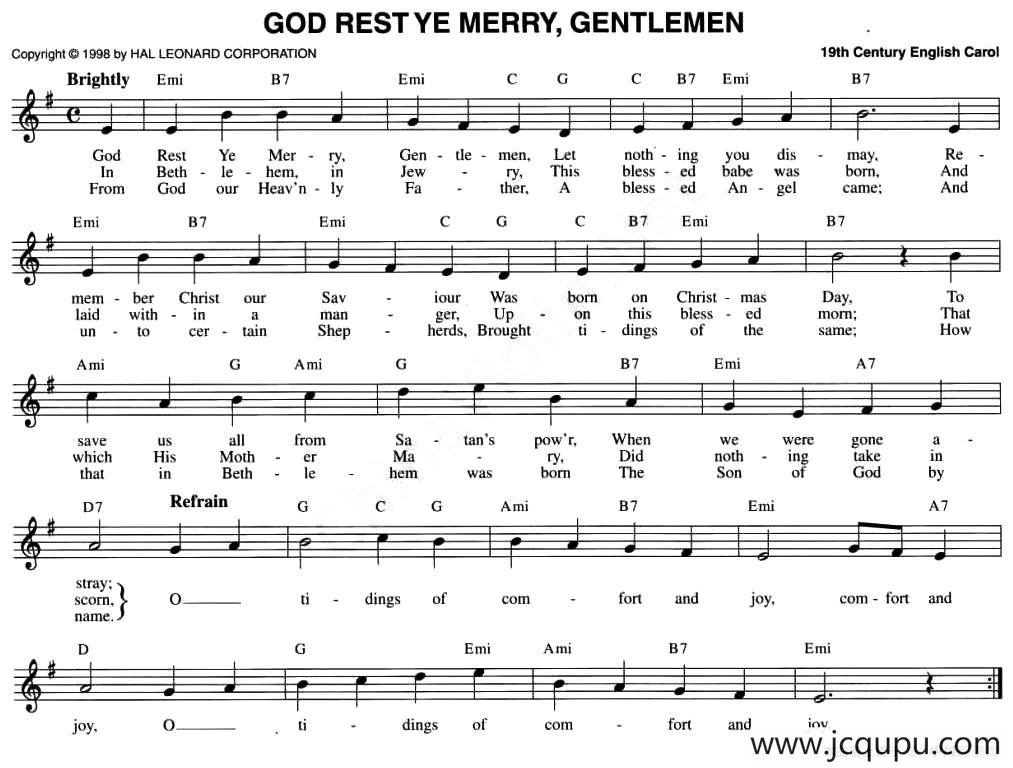 GOD REST YE MERRY, GENTLEMEN简谱