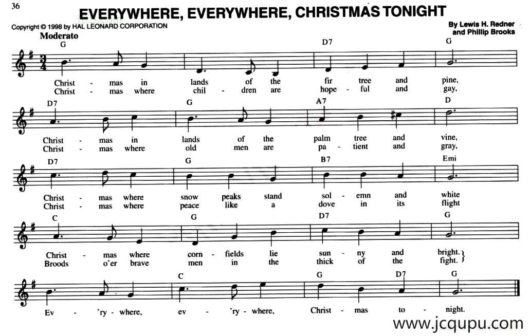 EVERYWHERE,EVERYWHERE,CHRISTMAS TONIGHT简谱