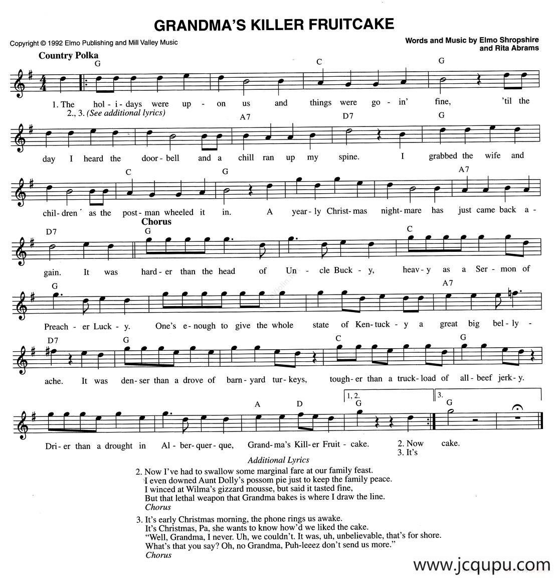 GRANDMA'S KILLER FRUITCAKE简谱