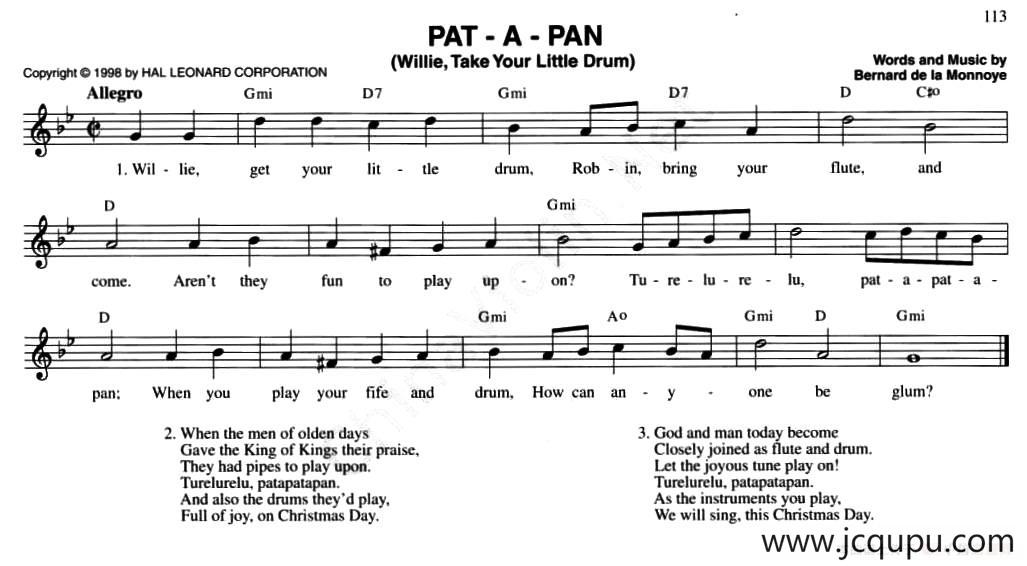 PAT - A - PAN（WILLIE, TAKE YOUR LITTLE DRUM）简谱