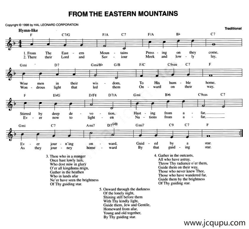 FROM THE EASTERN MOUNTAINS简谱