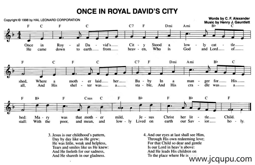 ONCE IN ROYAL DAVID'S CITY简谱
