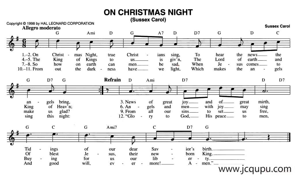 ON CHRISTMAS NIGTH（SUSSEX CAROL）简谱