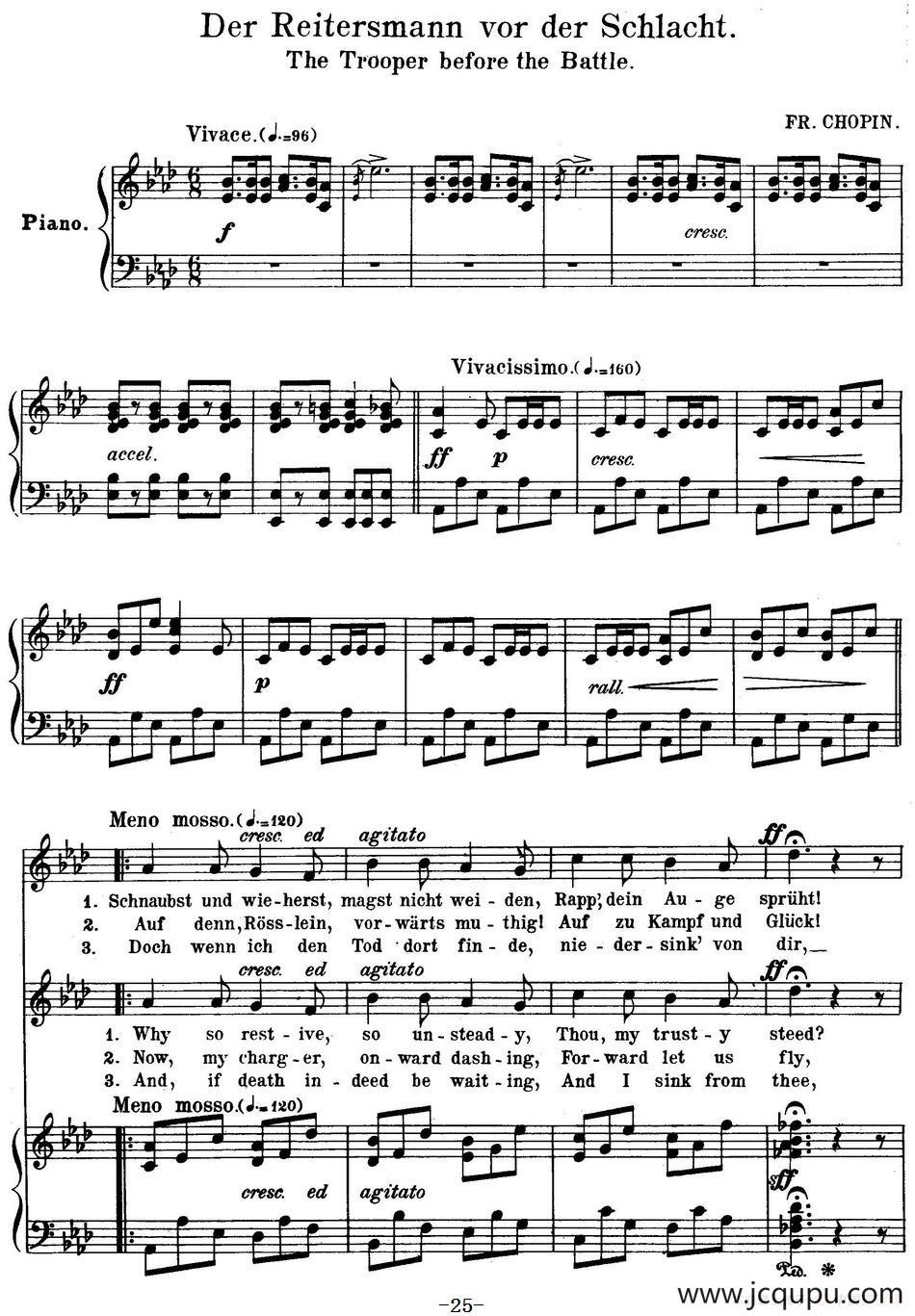 Chopin-17 Polish Songs Op.74，No.10（Der Reitersmann vor der Schlacht. The Trooper（钢琴伴奏谱）简谱